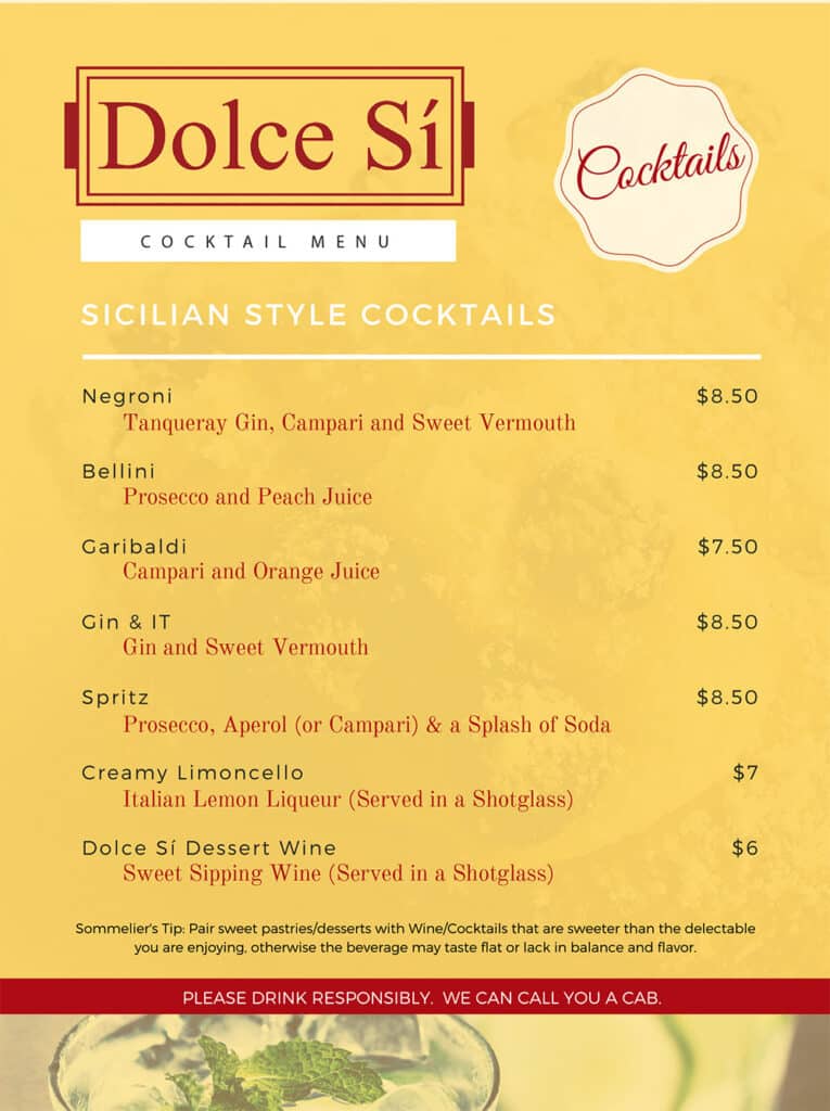 Dolce Si Bakery and Cafe menu