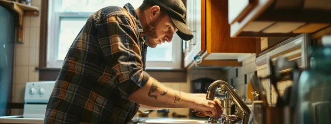 a polished, modern home interior showcases a professional plumber conducting a thorough inspection of gleaming pipes and fixtures, emphasizing the importance of regular plumbing maintenance in ensuring efficiency and reliability.